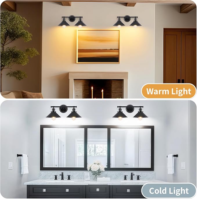 Bathroom Light Fixtures 2-Light Matte Black Farmhouse Vanity Lights - Image 10