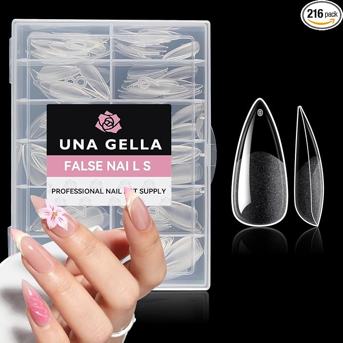 UNA GELLA Medium Stiletto Gel Nail Tips Full Cover 216Pcs Almond Shape Nails by UNAGELLA