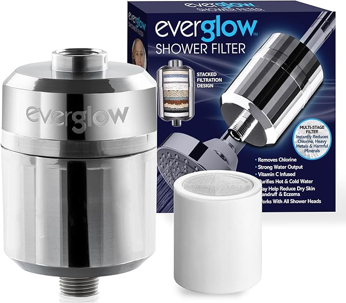 EVERGLOW High-Output Shower Filter, 100% Removes Chlorine, Moisturizes Dry by Unknown