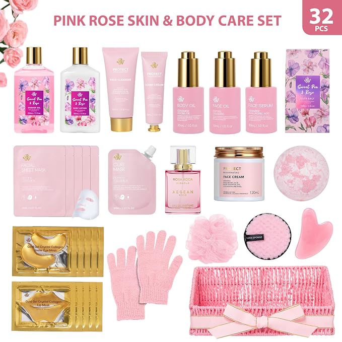 32 Pcs Mother's Day Gift, Rose Bath and Body Gift Basket - Image 2