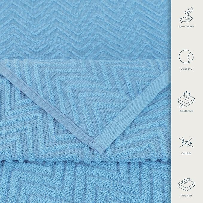 CASA COPENHAGEN Wave Textured 6 Pieces Towel Set- Dusty Blue, 550 GSM 2 Bath - Image 5
