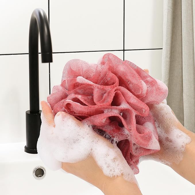 4 Pack Bath Sponge, Bath Shower Loofahs Mesh Pouf Sponge Body Scrubber - Image 4