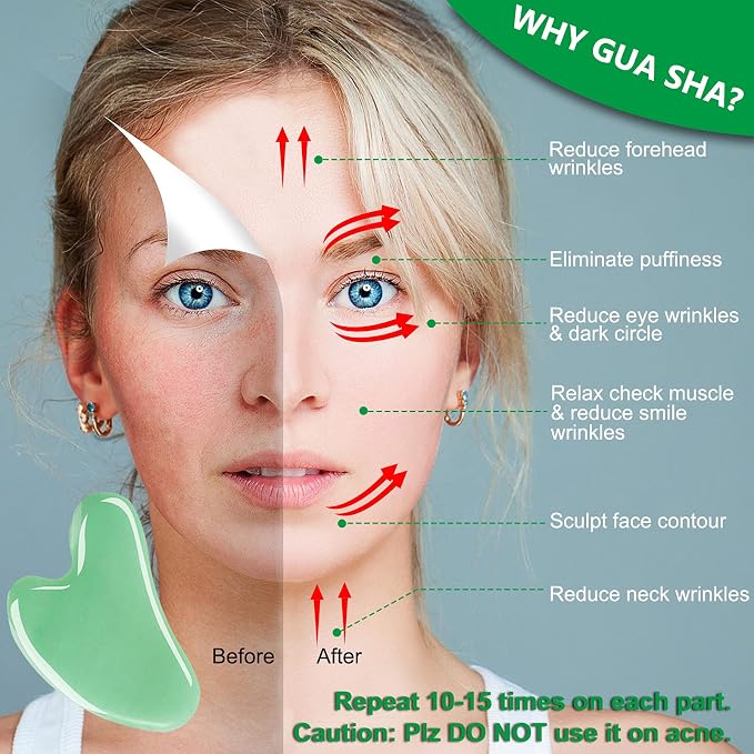 esur Jade Gua Sha Facial Tool Set, 2 Pack Guasha Tool - Image 2
