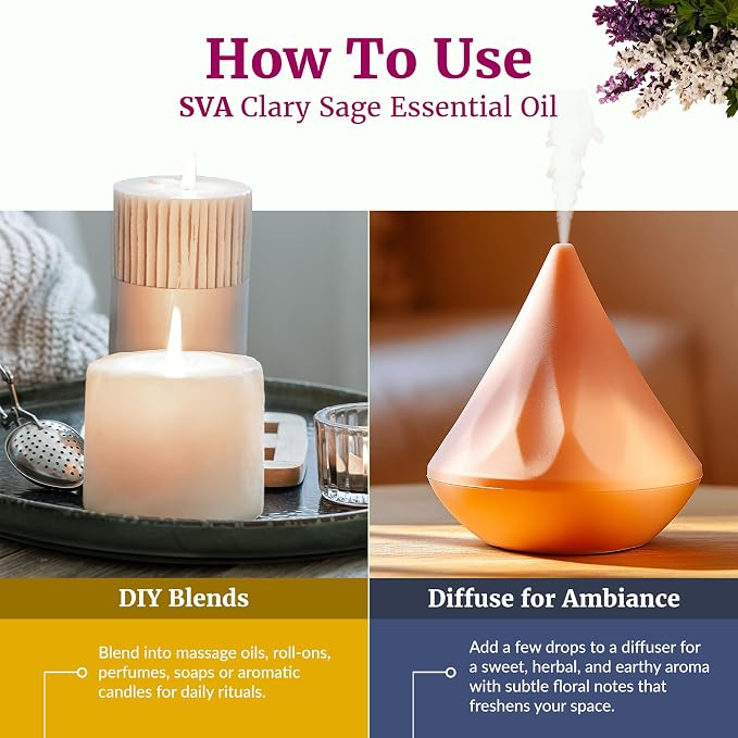 SVA Clary Sage Essential Oil Organic – 1/3 Fl Oz – 100% Natural Organic Clary - Image 6