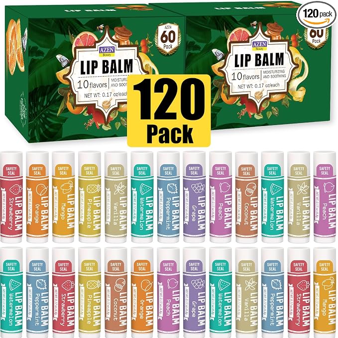 AZEN 120 Pack Lip Balm, Natural Lip Balm Bulk, Lip Care Product, Moisturizing by AZEN