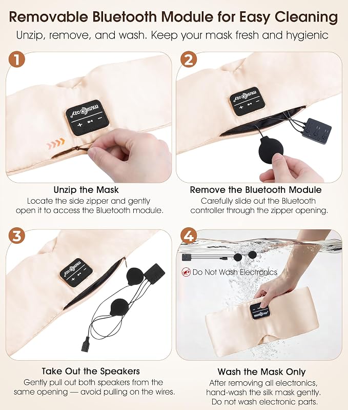 MUSICOZY 3D Silk Bluetooth Sleep Mask Headphones, Mulberry Silk Eye Mask - Image 6