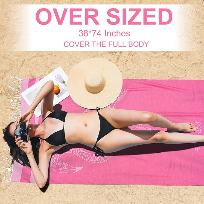 Genovega Oversized Cotton Turkish Beach Towels 72"x36" Lightweight Quick Dry - Image 2