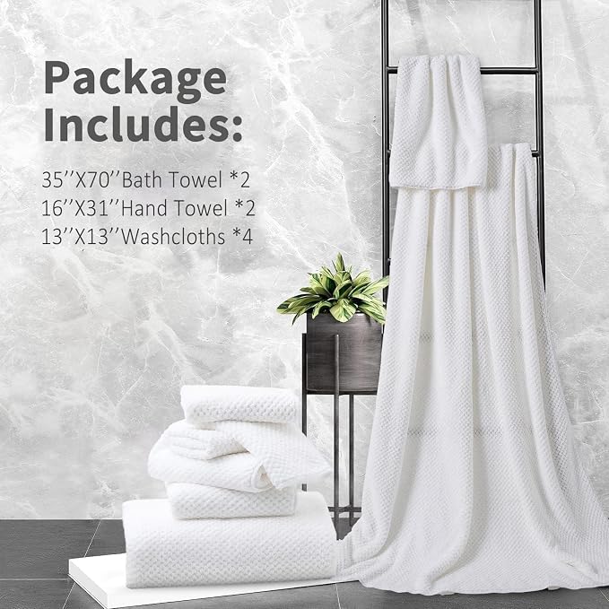 8 Piece Bathroom Towel Set White |2 Oversized Large Bath Towels Sheet, 2 Hand - Image 7