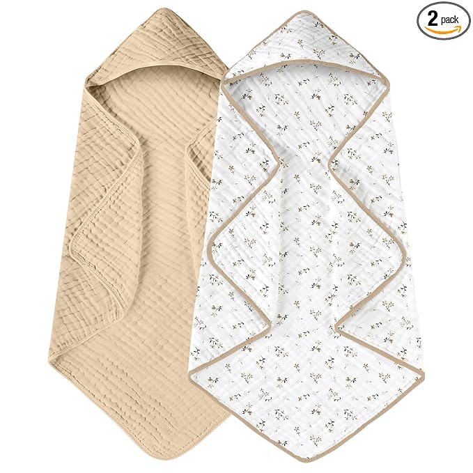 Yoofoss Hooded Baby Towels for Newborn 2 Pack 100% Muslin Organic Cotton Baby by YOOFOSS