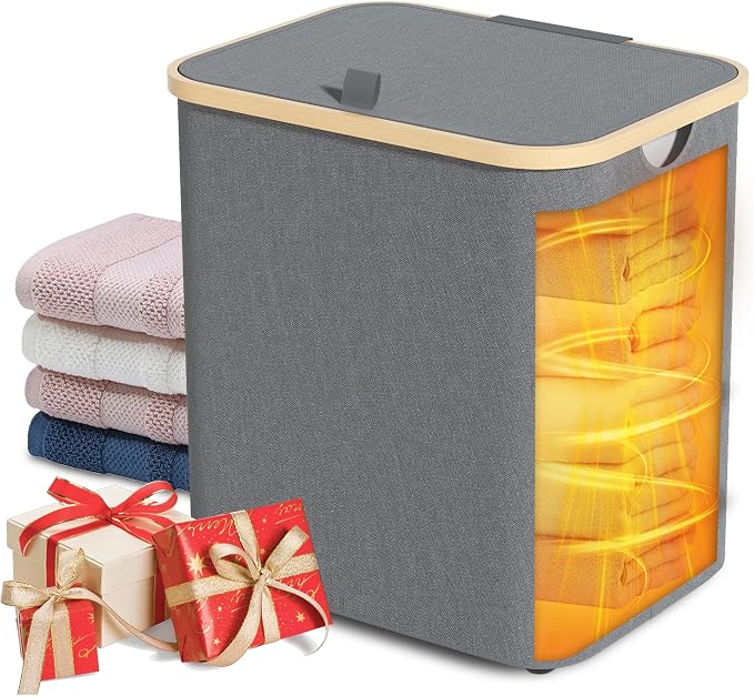 35L Large Towel Warmer/46L Laundry Basket, 2-in-1 Innovative Design, Foldable - Image 9
