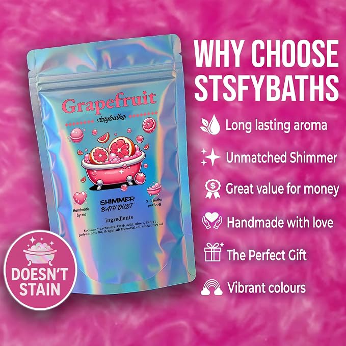 Pink Grapefruit Shimmer Bath Bomb in A Bag - Image 5