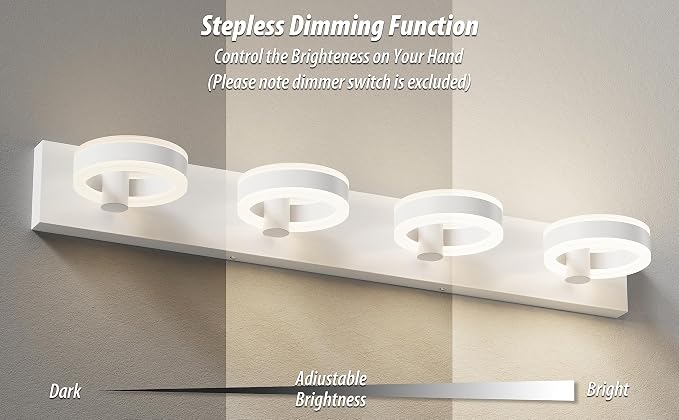 LED Bathroom Light Fixtures, 33inch White Vanity Lights, Modern 4 Light Acrylic - Image 5