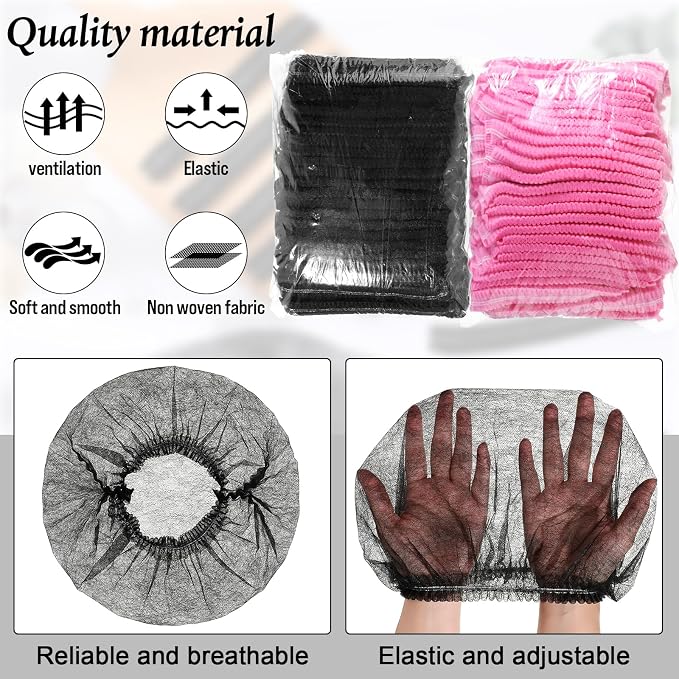 Geyoga 200 Pcs Disposable Nonwoven Bouffant Caps 21 Inch Hair Net Elastic Cap - Image 2