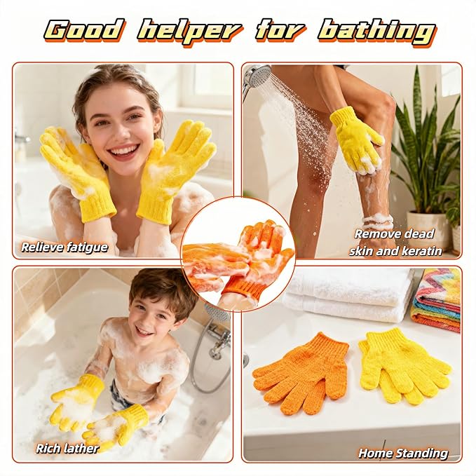 Exfoliating Shower Gloves, 2 Pairs Reinforced Nylon Bath Scrubbing Mitts - Image 7