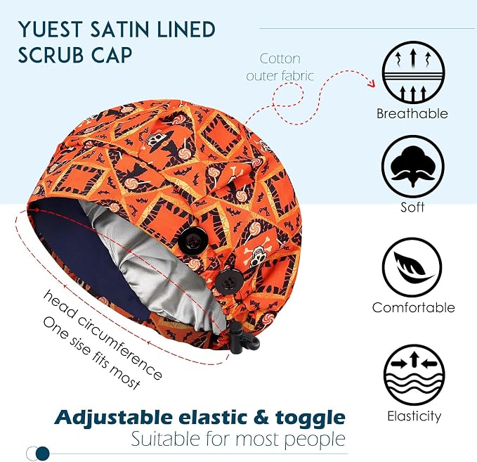 2 Pack Satin Lined Bouffant Scrub Caps - Image 2