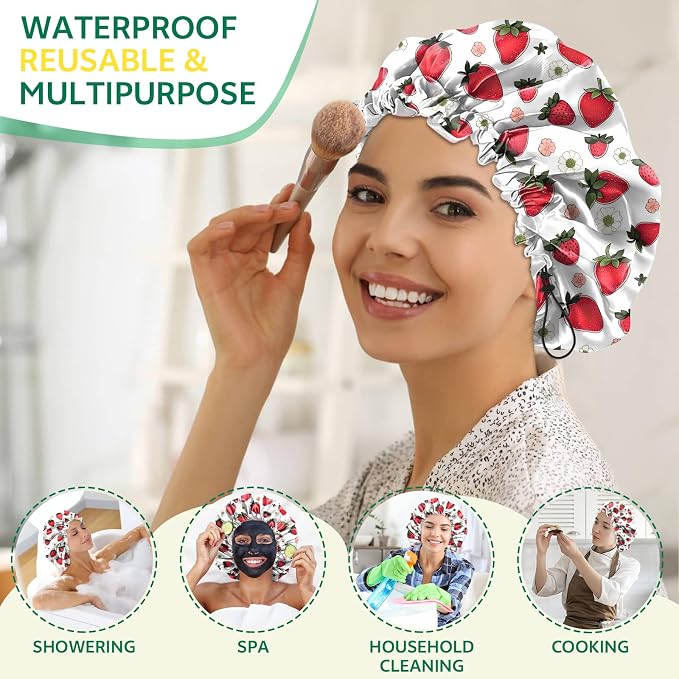 2 PCS Shower Cap Waterproof Double Layer Elastic Adjustable Reusable Hair Bath - Image 6
