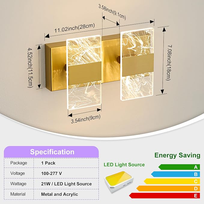 Modern LED Bathroom Light Fixtures Dimmable 2-Light Gold Vanity Light, 5CCT - Image 5