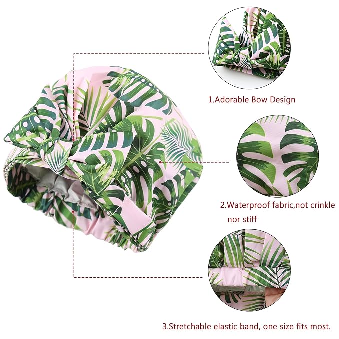 Shower Cap for Women Reusable Waterproof Bath Cap for Long Hair Cap for Shower - Image 3