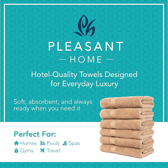 Pleasant Home Bath Towels Set of 6 100% Cotton, 515 GSM | Lightweight, Soft & - Image 2