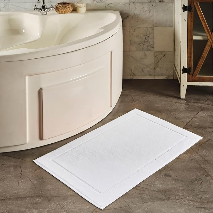 Hawmam Linen White Bath Mats, 21 x 34 inches, Banded Design, Highly Absorbent - Image 4