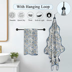 Ridhi Asparagus Green Hand Block Print Waffle Scallope Cotton Bath Towel Set of - Image 2