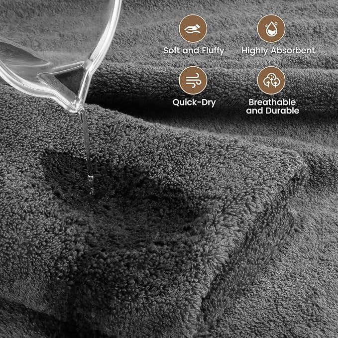 SEMAXE 4 Piece Grey Bath Towel Set - Image 5