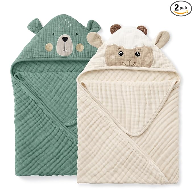 Blissful Diary Muslin Baby Hooded Towel 2 Pack, Soft & Absorbent Bath Towel by ForEveryBabysBetterLife