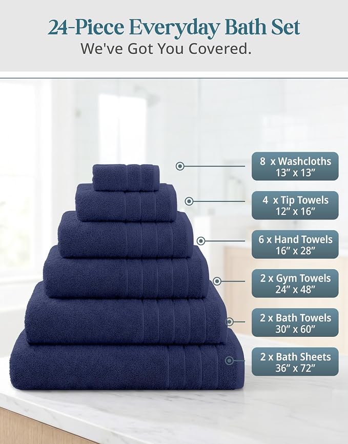 24-Piece Premium Bathroom Towel Sets – Ultra Soft 100% Cotton Towel, 2 Bath - Image 3