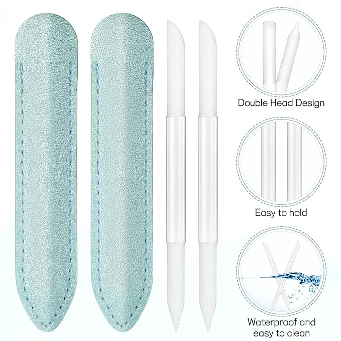 2Pcs Glass Cuticle Pusher with Leather Case, Dual Ended Cuticle Remover Tool - Image 3