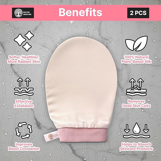 Vegan Silk Exfoliating Gloves Set – Korean Spa Body Scrubber Mitt - Image 2