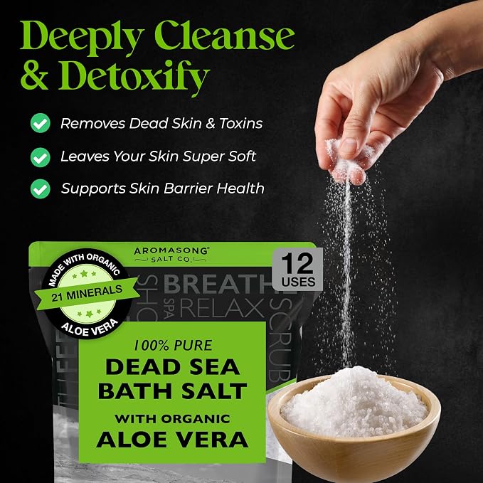 Aromasong Dead Sea Salt with Organic Aloe Vera, Spa Bath Salts, 5 Lbs Fine Bulk - Image 2