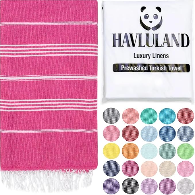 HAVLULAND Fuchsia Oversized 39x71cm Turkish Cotton Beach Towel by Havluland