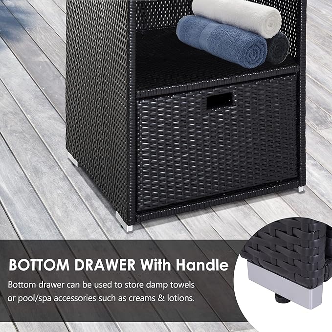 Outsunny Valet Pool Towel Rack, Waterproof PE Plastic Rattan Wicker Storage - Image 6