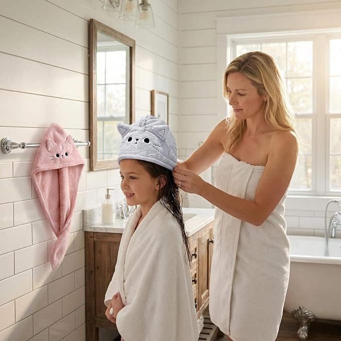 ARTIBETTER 3Pcs Cute Cat Hair Wrap Towels - Image 7