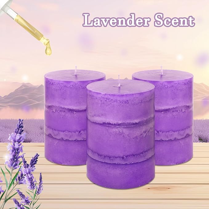 3" x 4" Handmade Pillar Candles Lavender Scented Purple Decorative Modern - Image 2