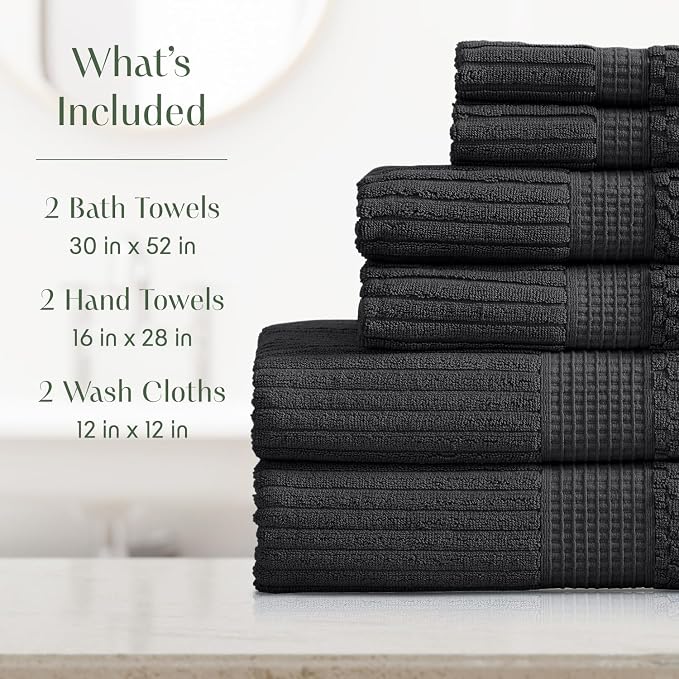 Springtree Home 100% Cotton Bath Towel Set | 6 Piece Set | Absorbent & - Image 2