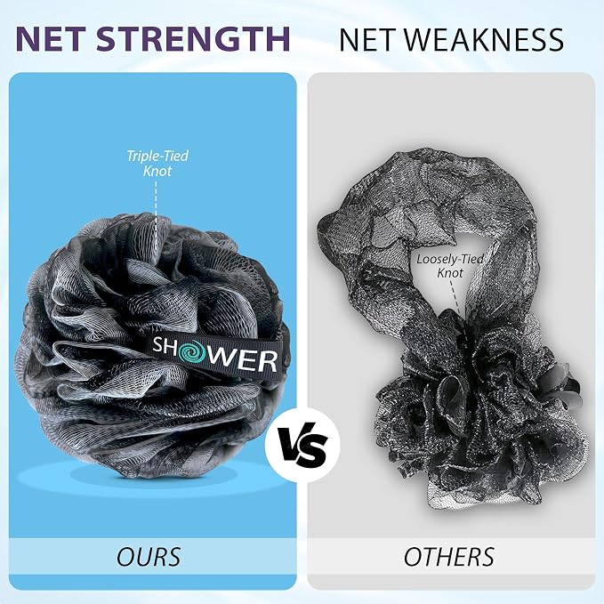 SHOWER BOUQUET Loofah-Charcoal Bath-Sponge-4-Pack // Extra-Large 75g Soft Mesh - Image 7