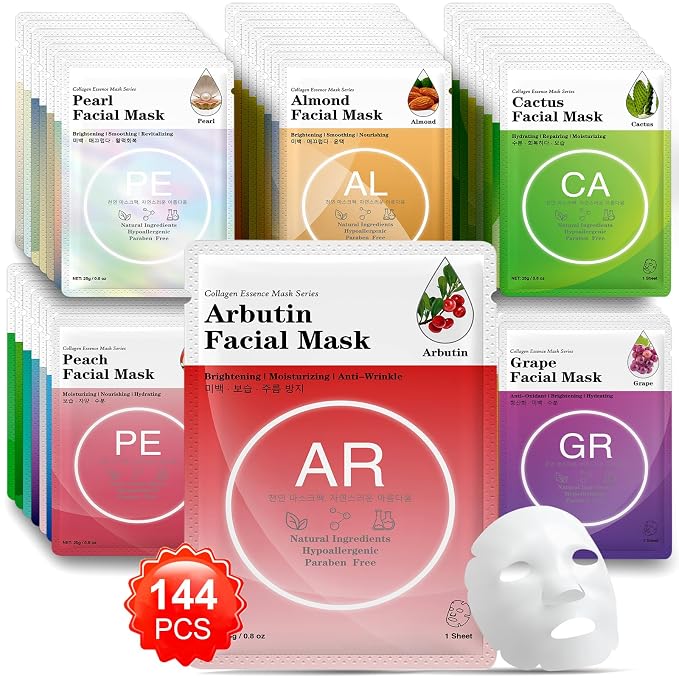 VESPRO 144 Pack Collagen Essence Sheet Facial Masks, Bulk Sheet Masks by VESPRO