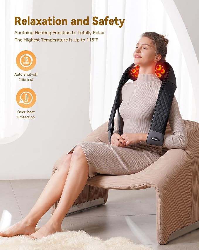 Neck Massager with Heat, Shiatsu Neck and Back Massager, 4D Deep Tissue Kneading - Image 8