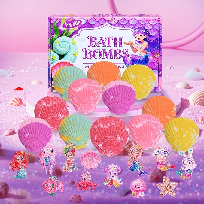 Bath Bombs for Kids with Surprise Toys Inside, Handmade Shell Bubble Bath Kit - Image 3