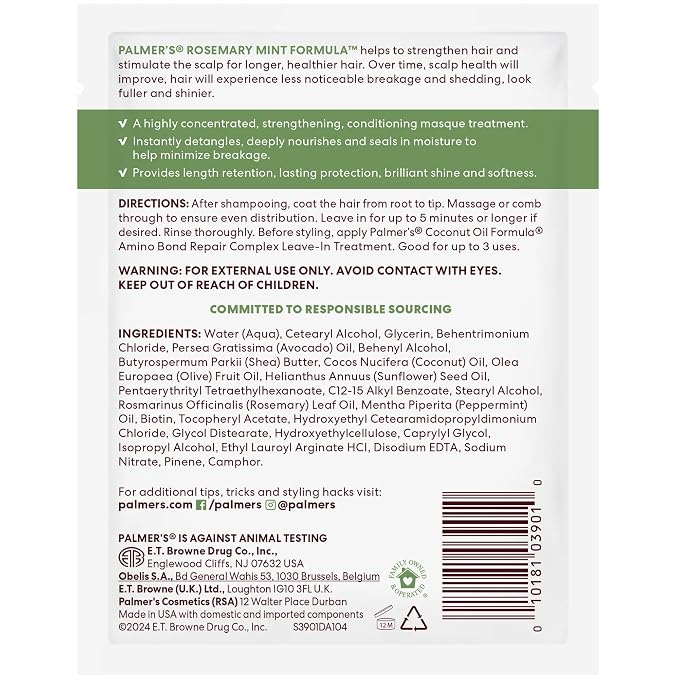 Palmer's Hair Mask, Rosemary Mint Strengthening Pack, 2.1 oz, Promotes Stronger - Image 7