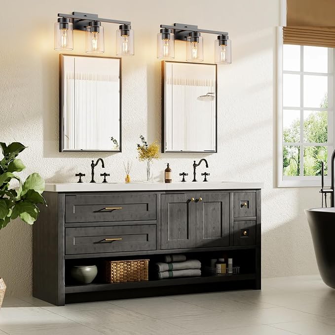 PARTPHONER 3-Light Bathroom Light Fixtures, Matte Black Vanity Light - Image 8