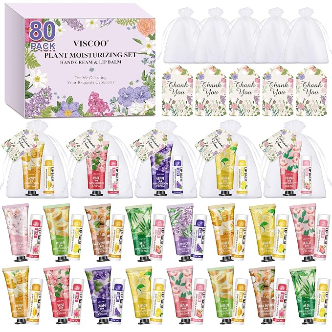 VISCOO 80 Sets Hand Cream and Lip Balm Bulk Set, Mothers Day Gifts, Teacher by VISCOO
