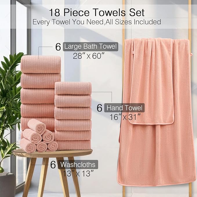 18 Piece Family Bath Towel Set Include 6 Bath Towels, 6 Hand Towels and 6 - Image 3