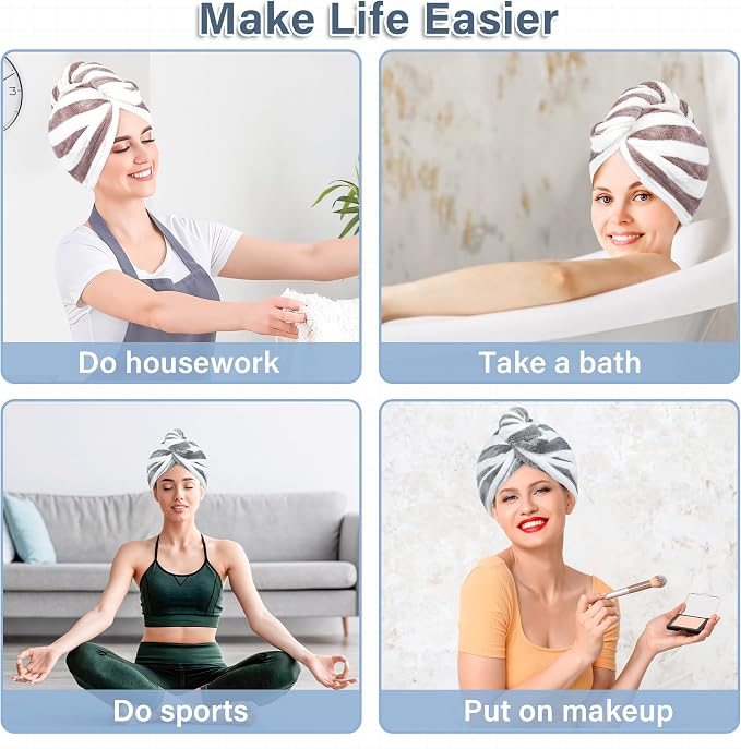Microfiber Hair Towel Wrap, Soft Lightweight Hair Turben Towel, Super Absorbent - Image 3