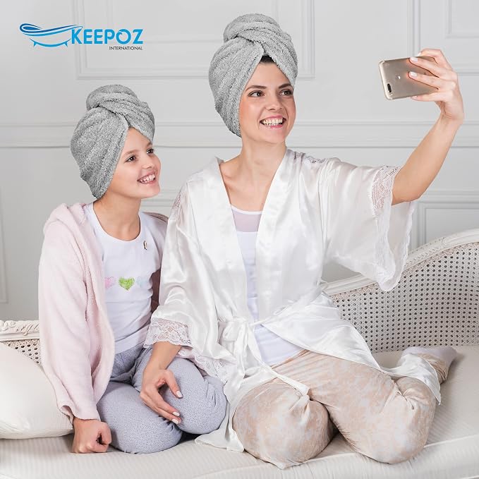 KEEPOZ Hair Towel Wrap Quick Dry 100% Cotton Super Absorbent Turban Head Wrap - Image 5