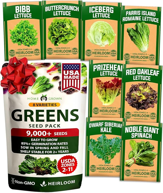 HOME GROWN Lettuce Seeds 8 Variety Mix 9000+ Bulk Pack Heirloom Non-GMO by HOMEGROWN