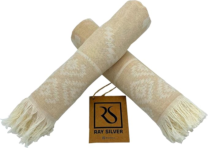 RAY SILVER Aztec Turkish Hand Towels Set of 2 100% Cotton Peshtemal Soft Feel - Image 7