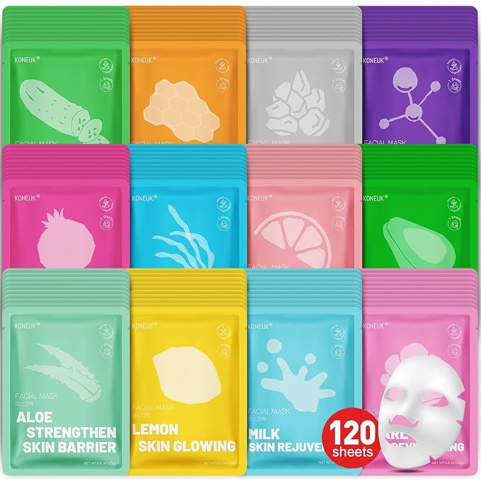 KONEUK 120 Pack Collagen Essence Sheet Face Masks Skincare, Moisturizing & by KONEUK