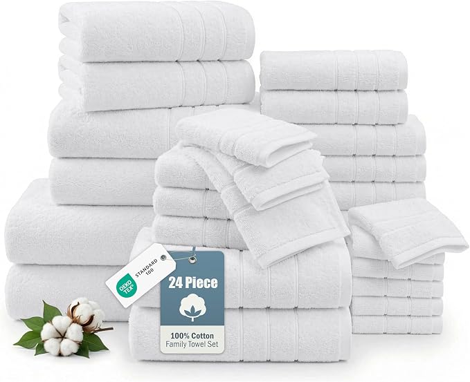 24 Piece Towels for Bathroom – 100% Cotton Bath Towel Set, 2 Bath Sheet by CasaPlatino